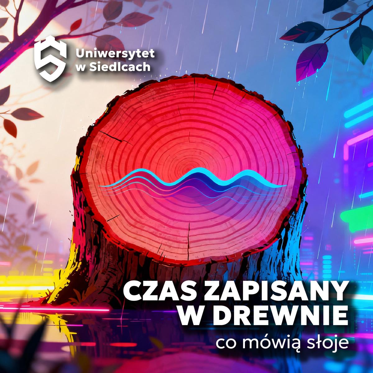 UwS - czas zapisany w drewnie - co mówią słoje. Grafika przedstawiająca konar drzewa w wodzie, reklamująca warsztat.